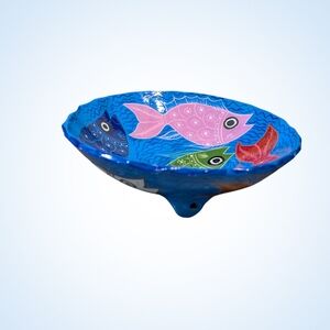 Mexico Folk Art Pottery Footed Bowl "Fishes"